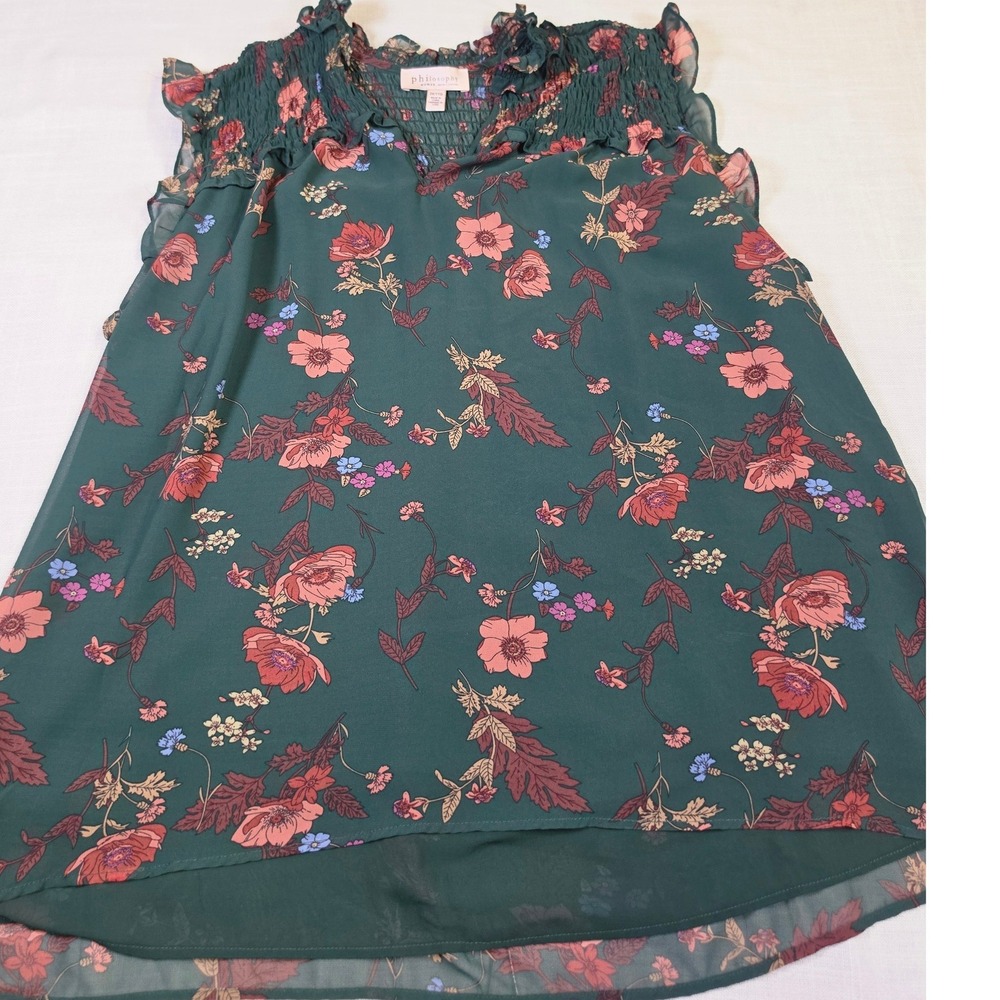 Philosophy Republic Cottage Green Floral Smocked Sleeveless Blouse Fsiry 2X